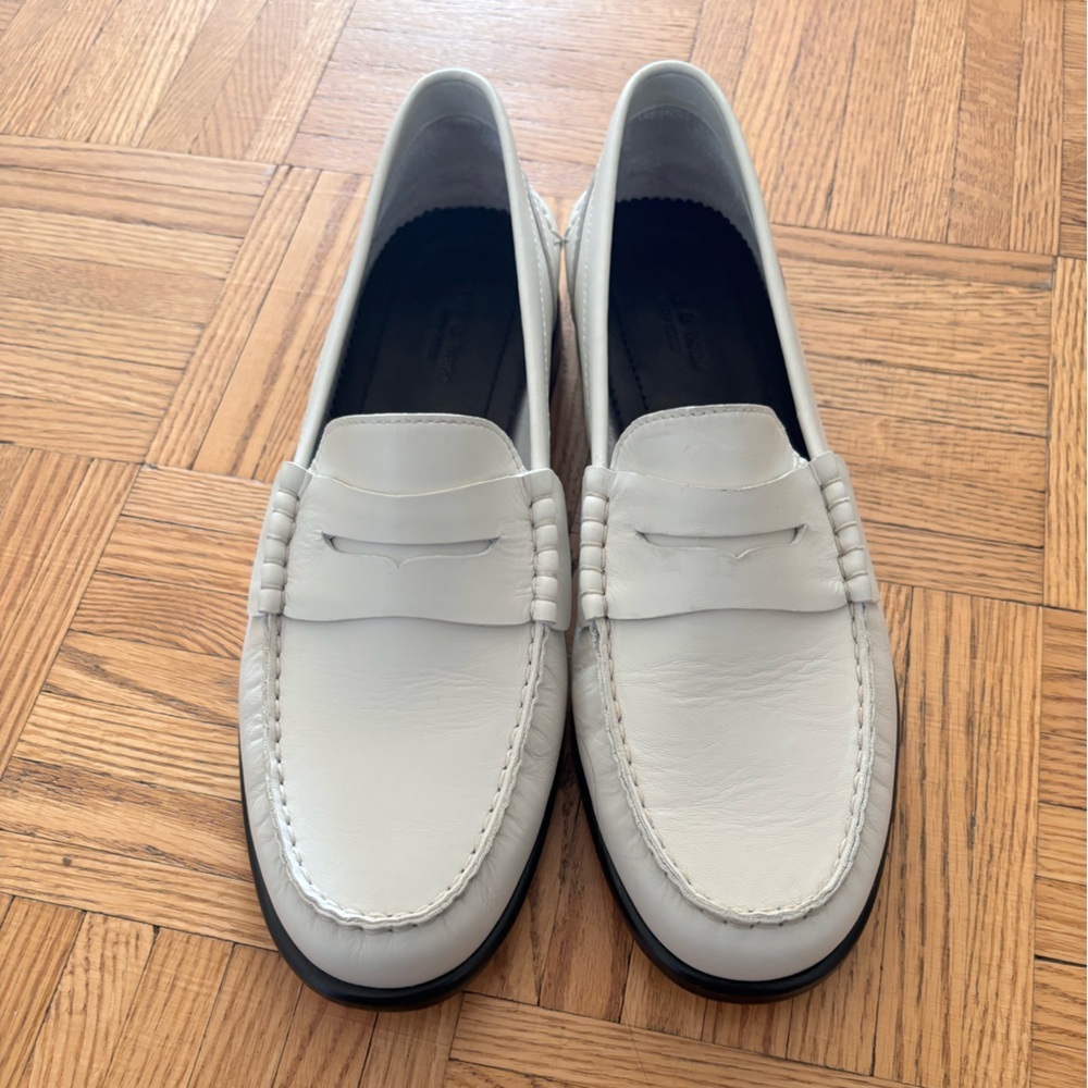 rag & bone White Leather Penny Loafers